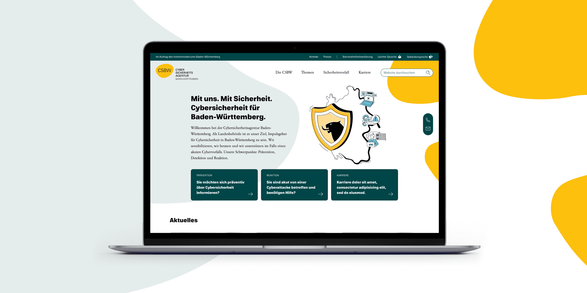Laptop Mock-Up zeigt Startseite der Website.